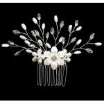Accesoriu elegant pentru decor par AP033 Argintiu cu cristale si perle - HandMade